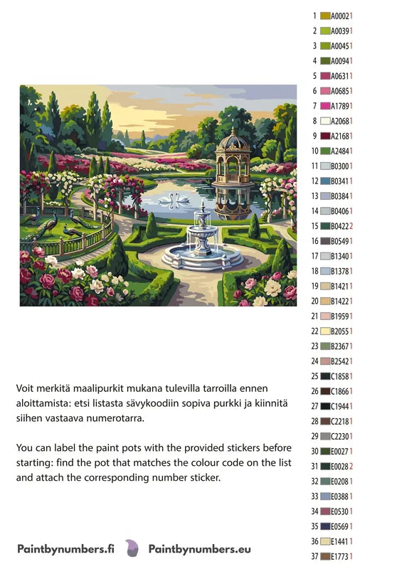 Paint color chart and instructions - Peacocks and Gazebo Garden 50x40cm