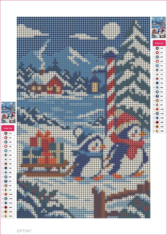 Diamond painting adhesive canvas preview - Penguin Parcel Patrol