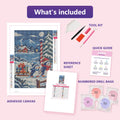 Thumbnail for What is included in the Penguin Parcel Patrol diamond painting kit - adhesive canvas, reference sheet, tools and numbered drill bags