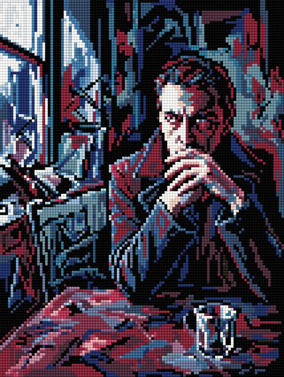 Pensive Man by Window, 30x40 cm diamond painting – finished design preview