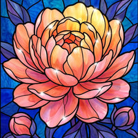 Thumbnail for Diamond painting of a large orange peony with a stained-glass-style background.