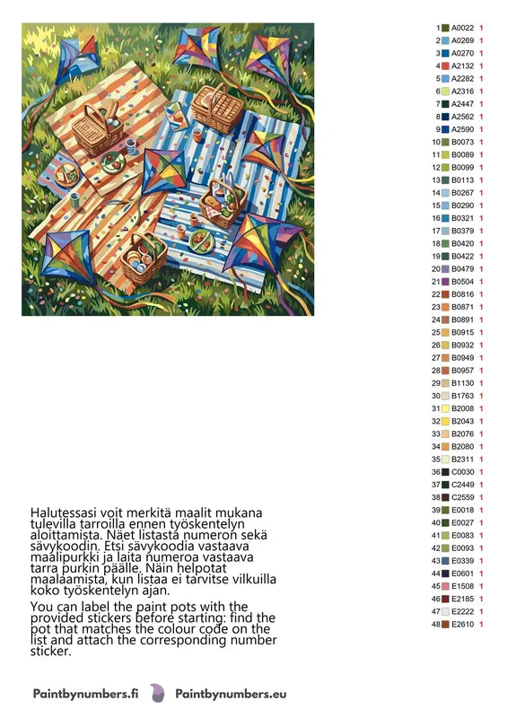 Paint color chart and instructions - Picnic Blankets and Kites 50x50cm