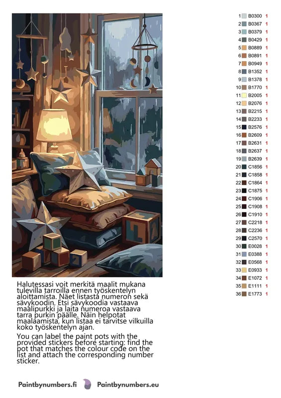 Paint color chart and instructions - Pillows and Wooden Stars 40x70cm