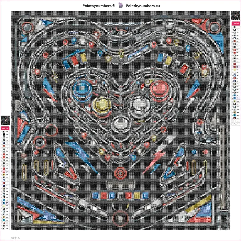 Pinball Heart diamond painting adhesive canvas 50x50cm