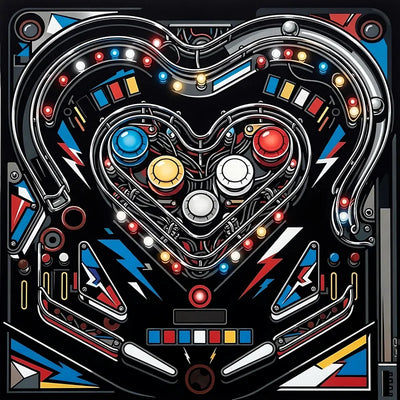 Diamond painting with a heart-shaped pinball table and bright colors.
