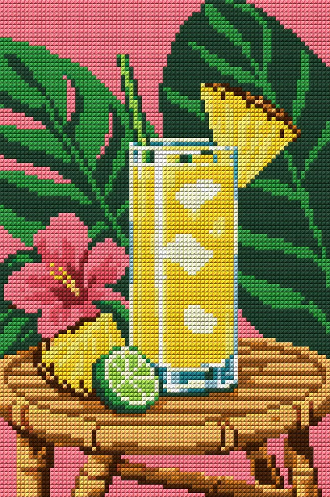 Pineapple Cooler under Broad Leaves, 20x30 cm diamond painting – full design preview without the close-up inset