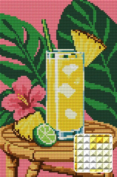 Pineapple Cooler under Broad Leaves, 20x30 cm diamond painting – finished design preview with a close-up of square drills