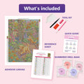 Thumbnail for What is included in the Playful Puppy and Kittens in Garden diamond painting kit - adhesive canvas, reference sheet, tools and numbered drill bags
