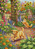 Thumbnail for Playful Puppy and Kittens in Garden, 50x70 cm diamond painting – full design preview without the close-up inset