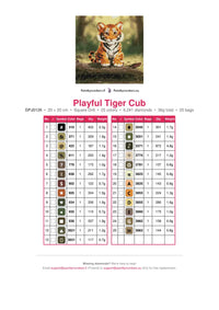Thumbnail for Playful Tiger Cub diamond painting color chart – 25 DMC colors