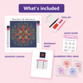 Thumbnail for What is included in the Poinsettia Mandala diamond painting kit - adhesive canvas, reference sheet, tools and numbered drill bags