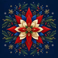 Thumbnail for Diamond Painting of a poinsettia with gold accents and pine branches on a dark blue background.