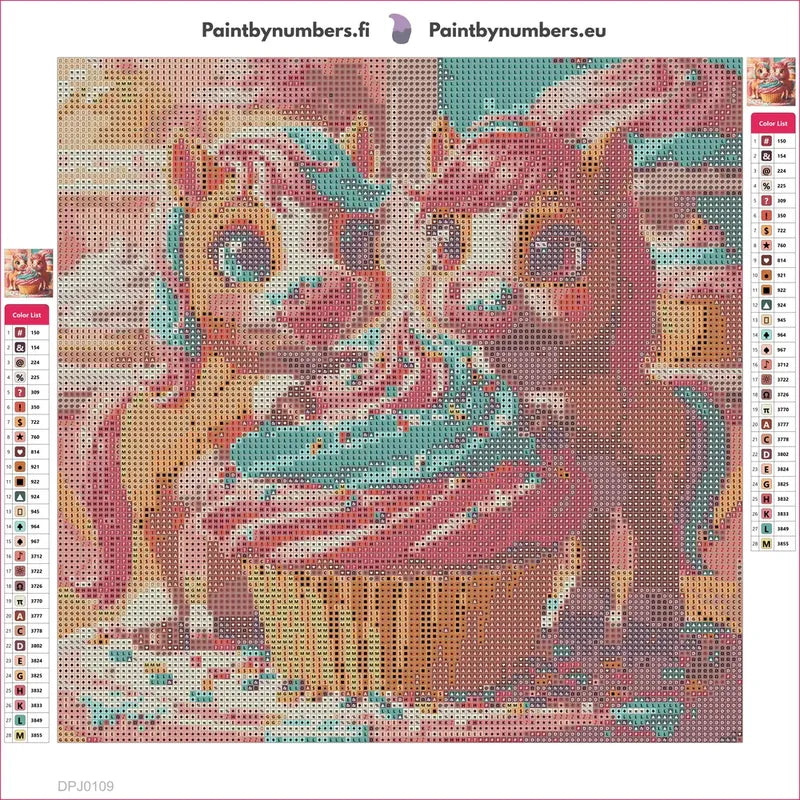 Ponies with Cupcake diamond painting adhesive canvas 30x30cm