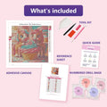 Thumbnail for Ponies with Cupcake 30x30cm diamond painting kit contents: adhesive canvas, color chart, tools and diamond bags