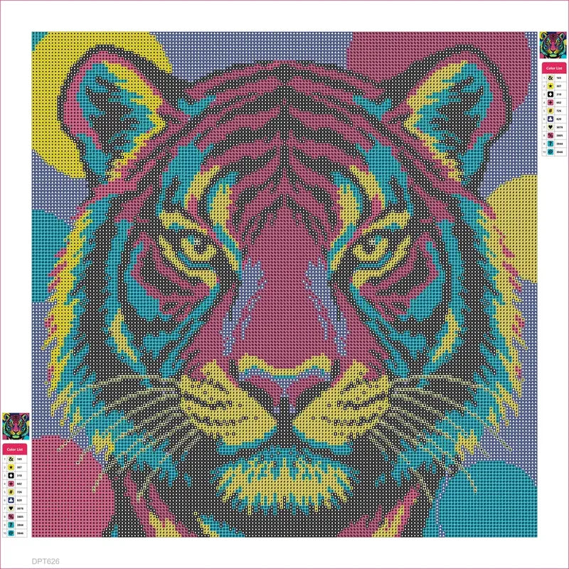 Diamond painting adhesive canvas preview - Pop Art Tiger in Magenta and Teal