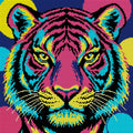 Thumbnail for pop art tiger face in magenta and teal, 40x40 cm diamond painting – full design preview