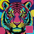 Thumbnail for pop art tiger face in magenta and teal, 40x40 cm diamond painting – design and close-up of square drills