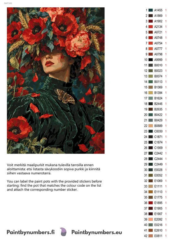 Paint color chart and instructions - Poppy Crown 40x60cm
