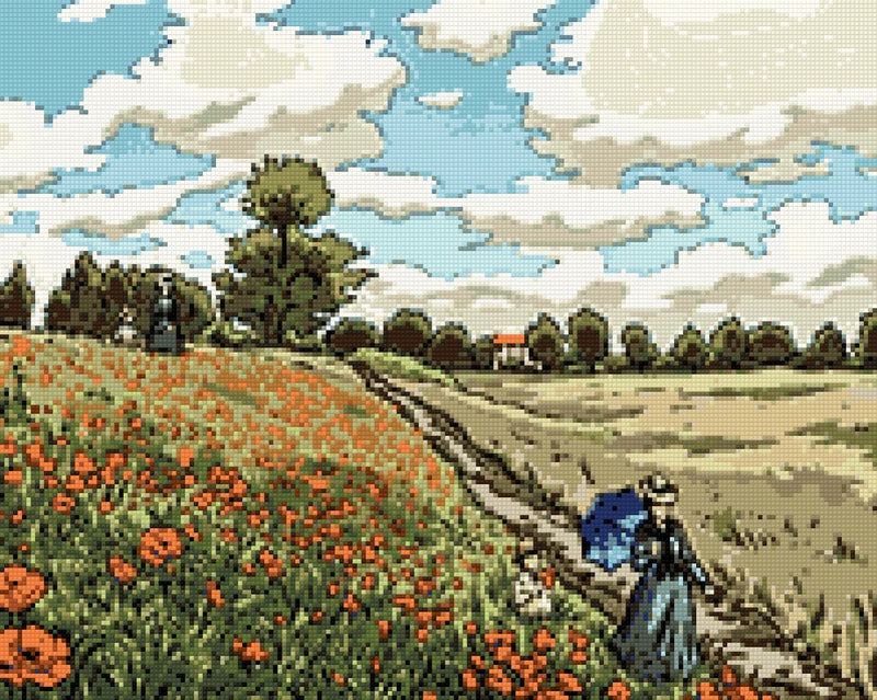 Förhandsvisning av diamantmönstret för Monets Poppy Field Coquelicots