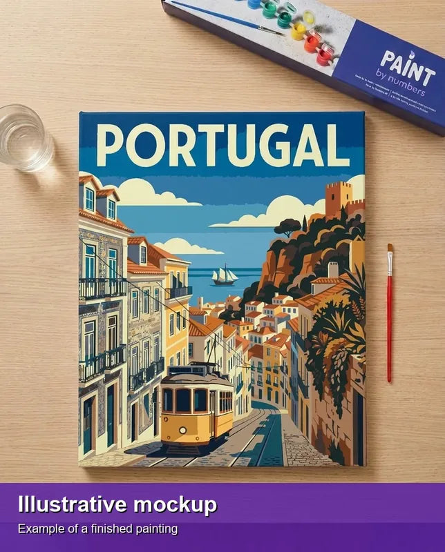 Illustration of the completed paint by numbers - Portugal Travel Poster 40x50cm
