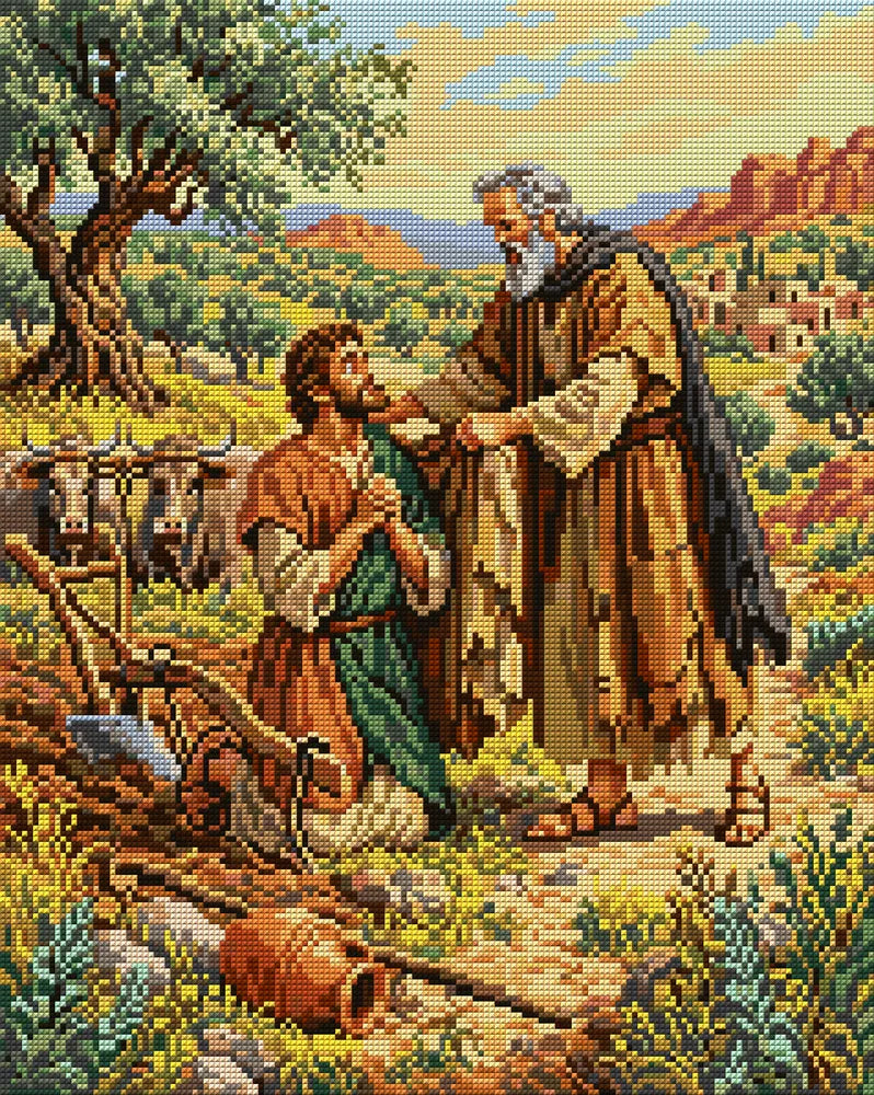 Prophet Blessing the Farmer, 40x50 cm diamond painting – full design preview without the close-up inset