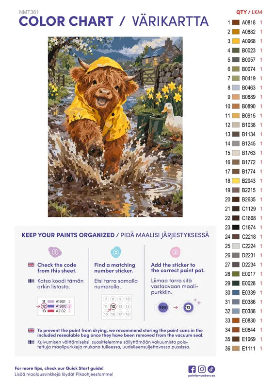 Paint color chart and instructions - Puddle Jumper 30x40cm