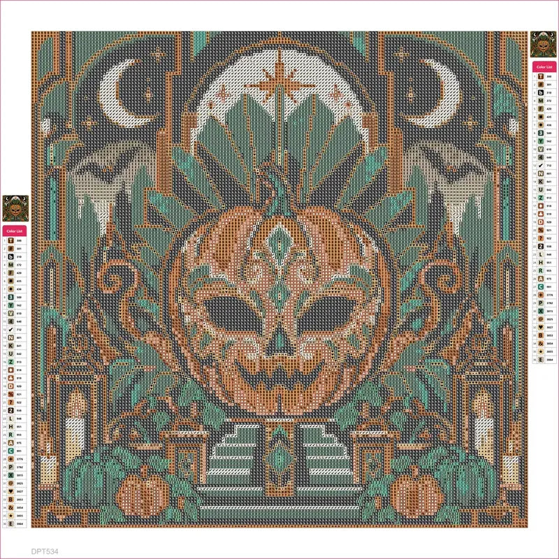 Diamond painting adhesive canvas preview - Pumpkin Art Deco Masquerade