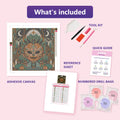Thumbnail for What is included in the Pumpkin Art Deco Masquerade diamond painting kit - adhesive canvas, reference sheet, tools and numbered drill bags