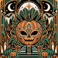Thumbnail for Pumpkin Art Deco Masquerade, 40x40 cm diamond painting – finished design preview