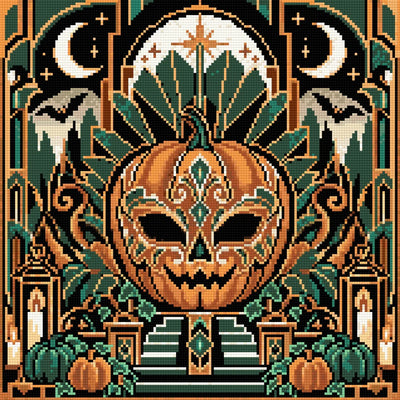 Pumpkin Art Deco Masquerade, 40x40 cm diamond painting – finished design preview