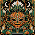 Thumbnail for Pumpkin Art Deco Masquerade, 40x40 cm diamond painting – full design preview without the close-up inset