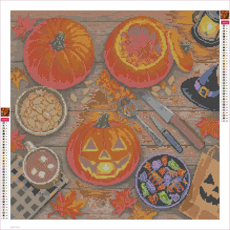 Diamond painting adhesive canvas preview - Pumpkin Carving Night from Above