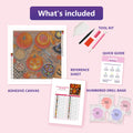Thumbnail for What is included in the Pumpkin Carving Night from Above diamond painting kit - adhesive canvas, reference sheet, tools and numbered drill bags