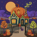 Thumbnail for Pumpkin house and black cat Halloween paint by numbers.