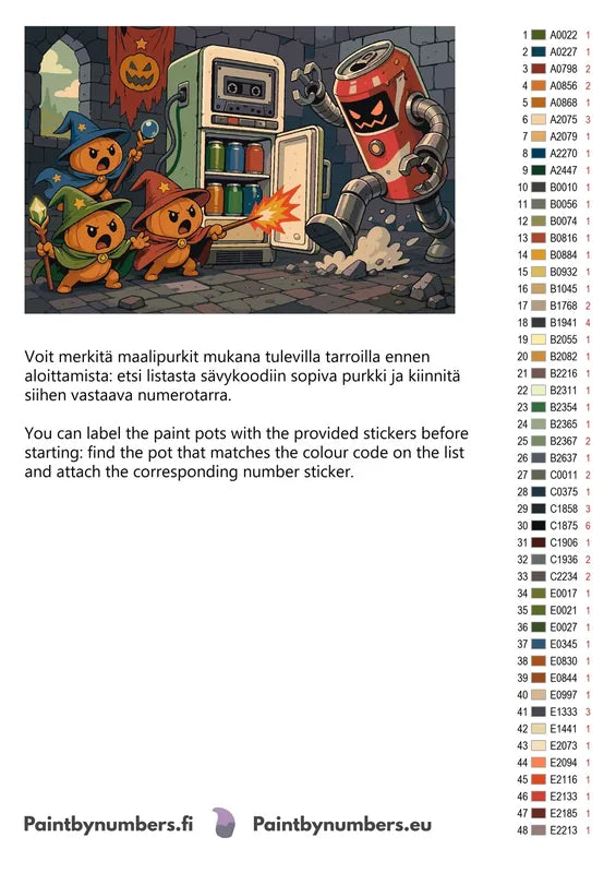 Color chart and instructions - Pumpkin Wizards and Robot Can 70x40cm