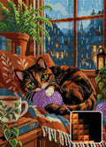 Thumbnail for Purl beside the Rainy Window, 40x55 cm diamond painting – finished design preview with a close-up of square drills