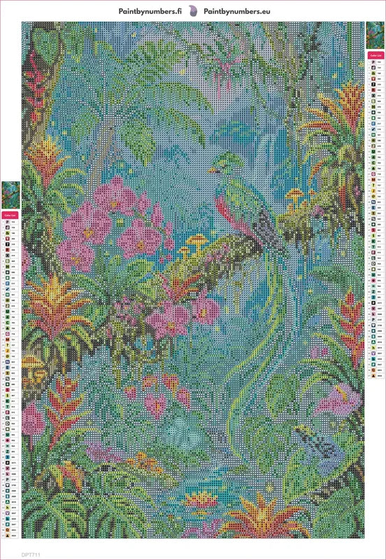 Diamond painting adhesive canvas preview - Quetzal Bird in Enchanted Jungle
