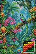 Thumbnail for Quetzal Bird in Enchanted Jungle, 40x60 cm diamond painting – finished design preview with a close-up of square drills