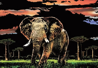 Elephant scratch art – golden background