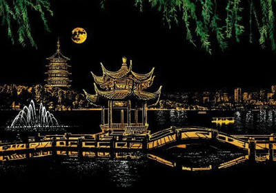 West Lake scratch art – lake scenery