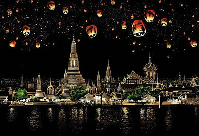 Chiang Mai scratch art – temple view