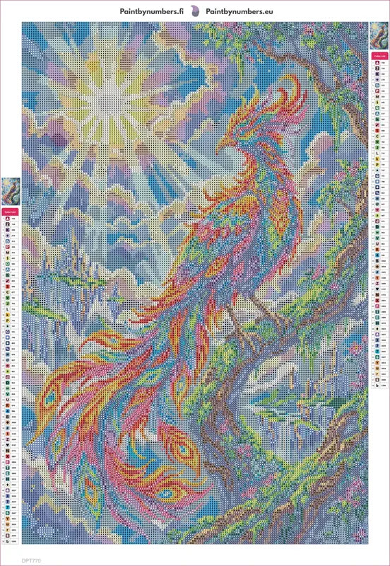 Diamond painting adhesive canvas preview - Radiant Phoenix in Fantasy Landscape