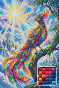 Thumbnail for Radiant Phoenix in Fantasy Landscape, 40x60 cm diamond painting – finished design preview with a close-up of square drills