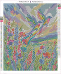 Thumbnail for Diamond painting adhesive canvas preview - Rainbow Birds Over Wildflowers