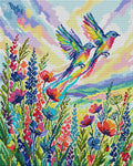 Thumbnail for Rainbow Birds Over Wildflowers, 40x50 cm diamond painting – full design preview without the close-up inset