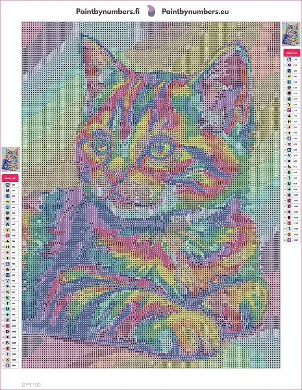 Diamond painting adhesive canvas preview - Rainbow Kitten