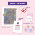 Thumbnail for What is included in the Rainbow Kitten diamond painting kit - adhesive canvas, reference sheet, tools and numbered drill bags