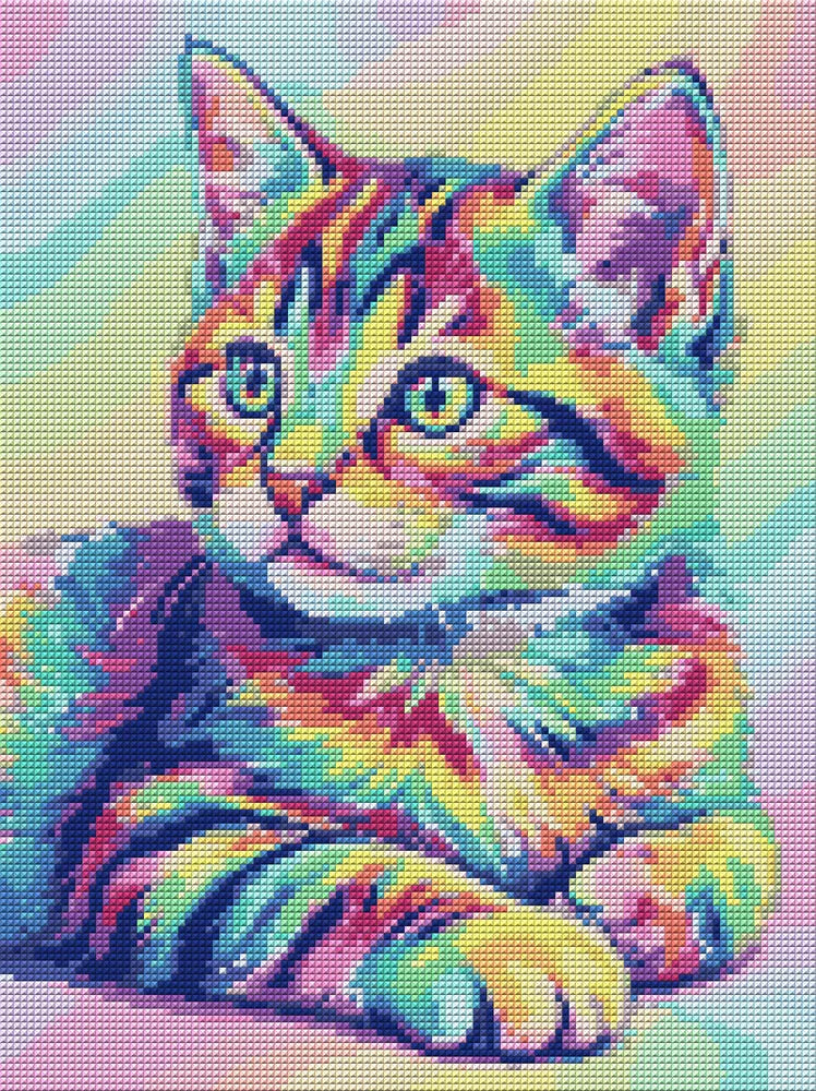 Diamond painting pattern chart - Rainbow Kitten