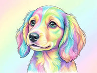 Thumbnail for Diamond painting of a pastel-colored puppy in bright rainbow colors.
