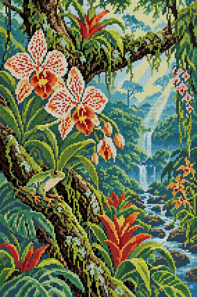 Rainforest Orchid Canopy, 40x60 cm diamond painting – full design preview without the close-up inset